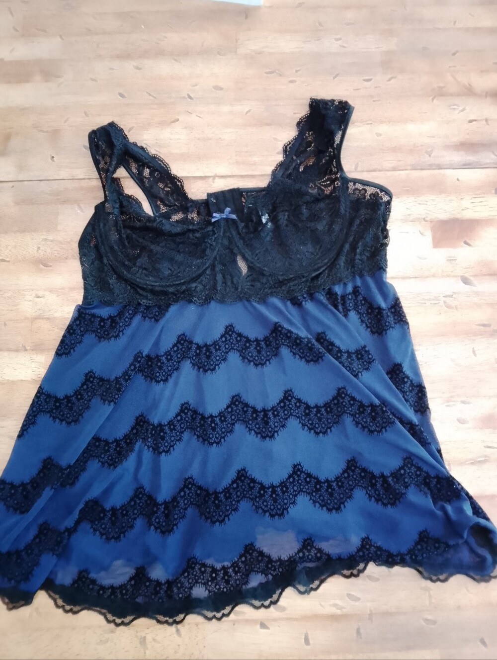 Coquette Diva 1x Blue and Black Lace Babydoll Nightdress